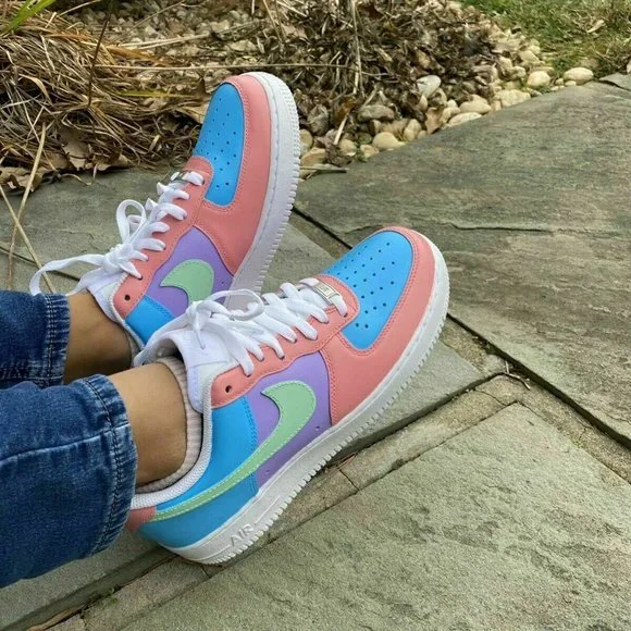 Nike Air Force Custom Shoes Pastel Paradise Easter Green Blue